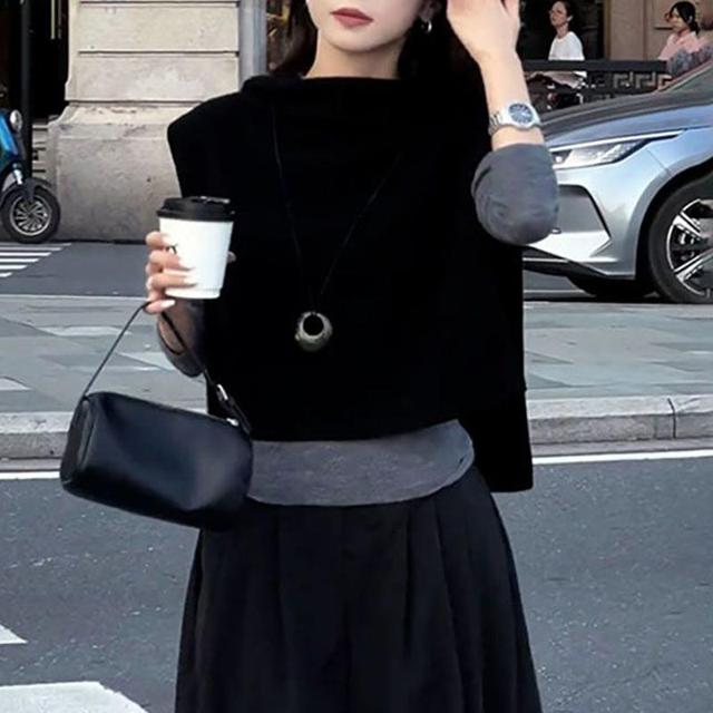 一整套入秋穿搭韩系设计感色无袖马甲女修身显瘦百搭打底衫上衣