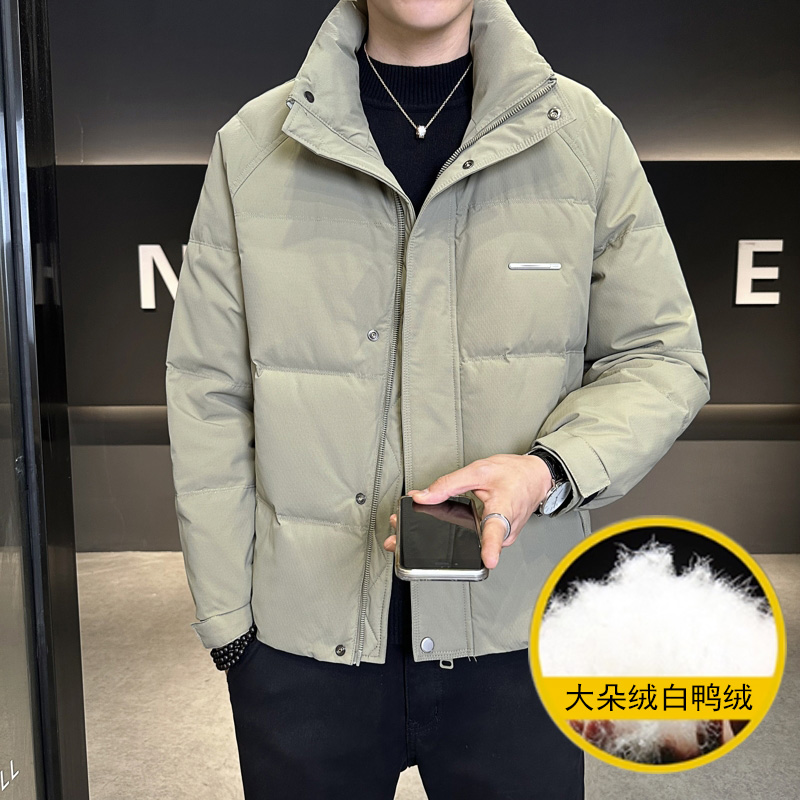 男士羽绒服外套加厚保暖男装立领男士时尚徽章御寒纯色外穿合格品