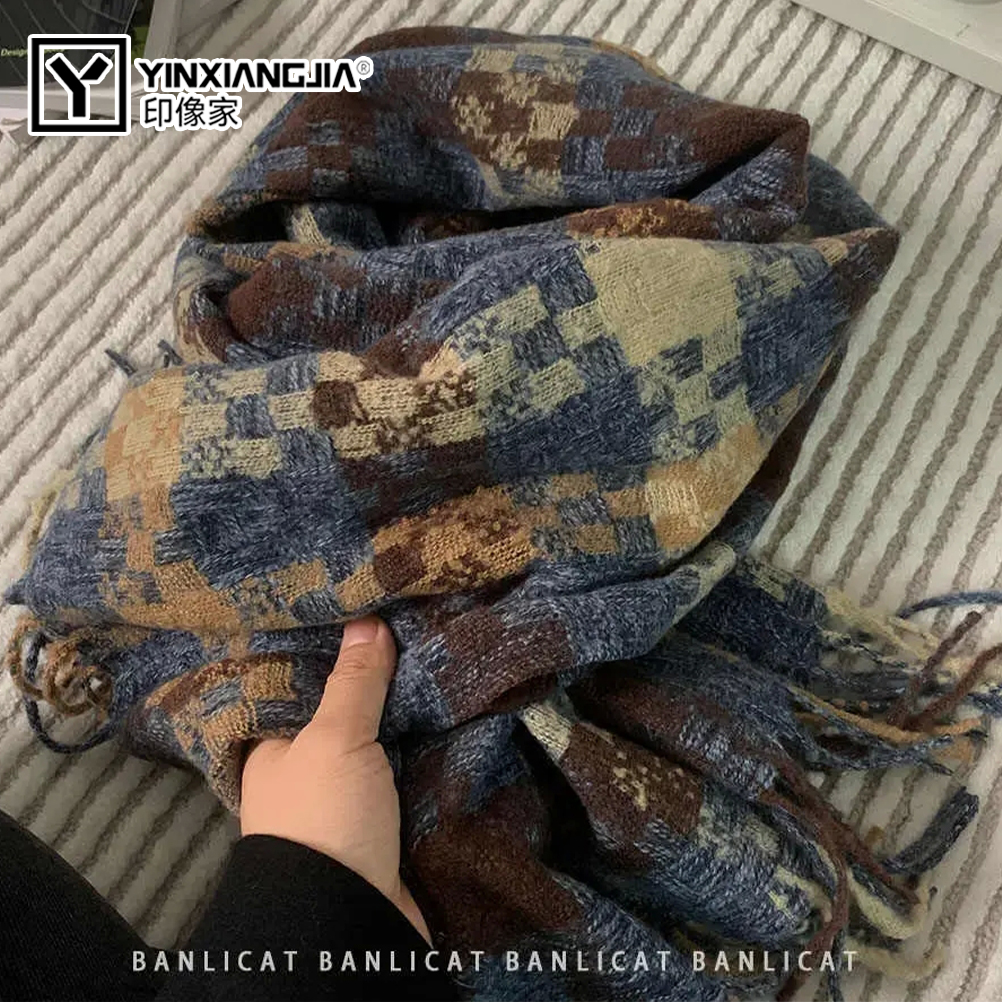 印像家秋冬季氛围感高品质拼色围巾加厚保暖男女长款围脖披肩