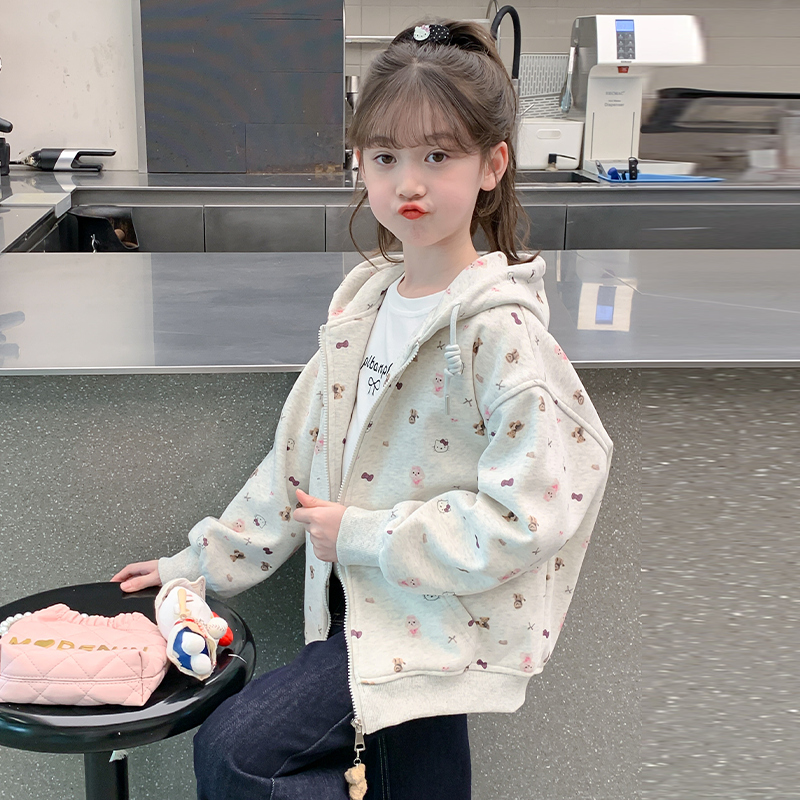 女童外套秋装2025新款洋气儿童装春秋季连帽上衣大童女孩韩版卫衣