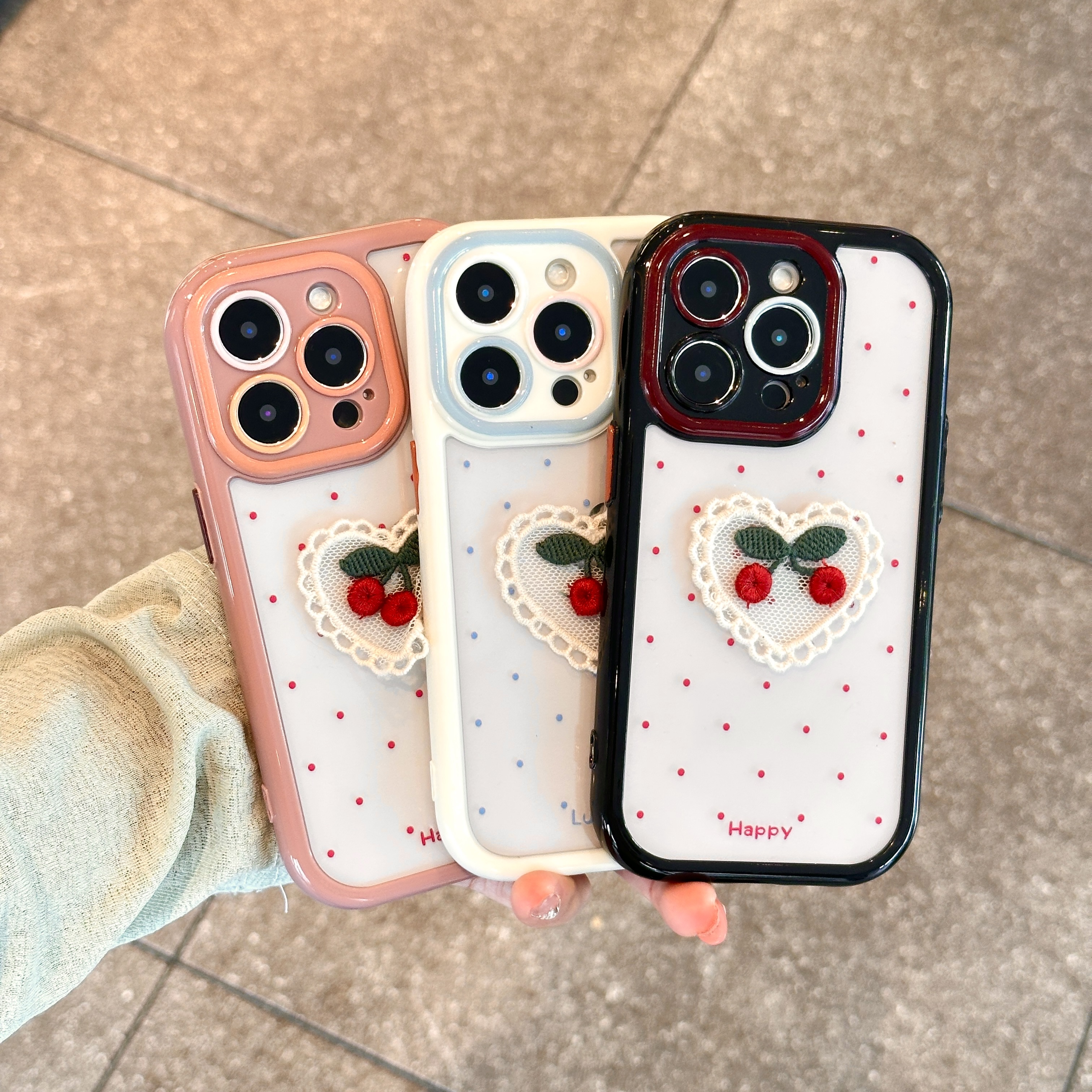 奥菲顿樱桃蕾丝爱心适用iPhone16奶油手机壳华为vivo小米15oppo套