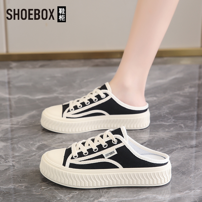 达芙妮旗下鞋柜半拖鞋女鞋外穿包头拖鞋2025夏季一脚蹬孕妇帆布鞋