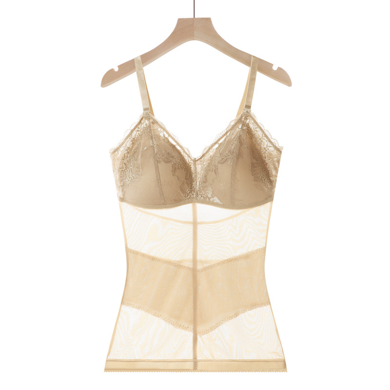 上衣蕾丝美背透气薄款塑身性感大码紧身塑形免穿文胸打底背心聚拢