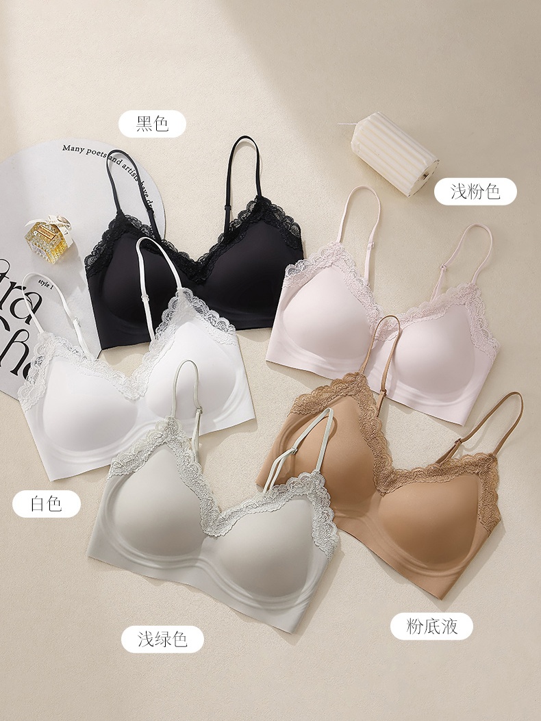 舒服蕾法式蕾丝细肩带内衣女士小胸聚拢无痕固定杯夏季薄款文胸罩