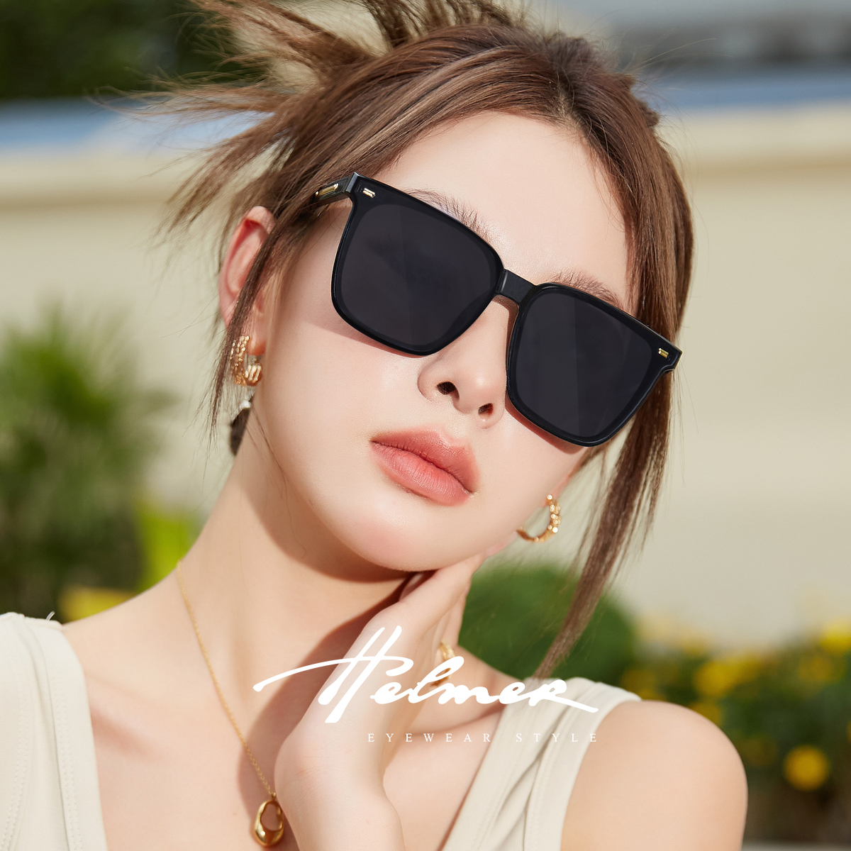 HELMER-潮流男女方框墨镜开车防紫外线日落粉防晒大框 太阳镜3623