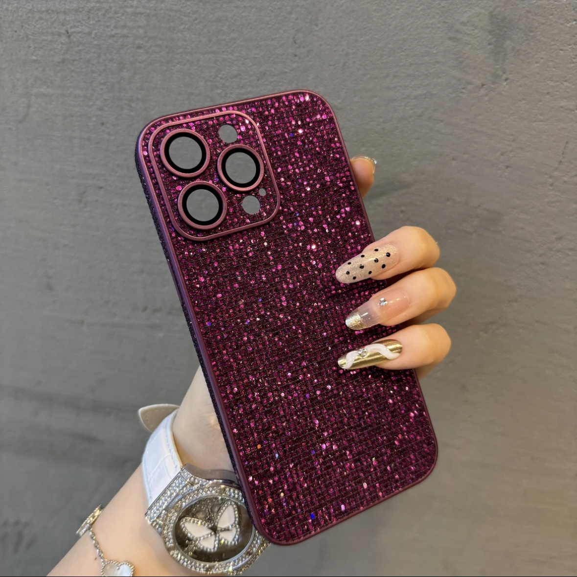 高颜值镜头膜镶钻适用苹果15手机壳iPhone16纯色14全包13防摔11硬