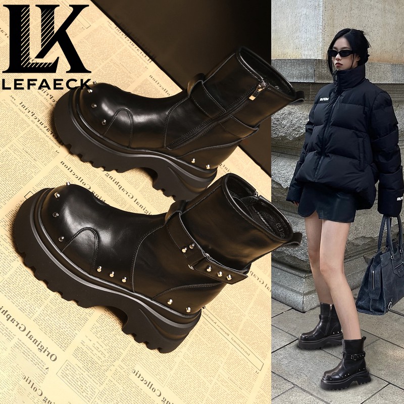 【LF&CK专柜正品】小个子厚底内增高复古英伦风马丁靴子女年秋冬