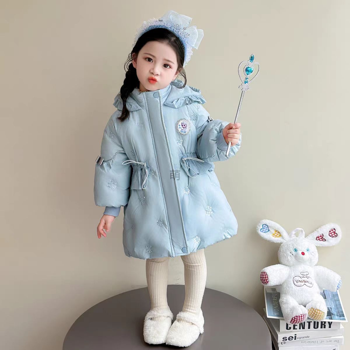 女童爱莎羽绒服冬季2025新款女宝宝洋气时髦白鸭绒保暖中长款外套