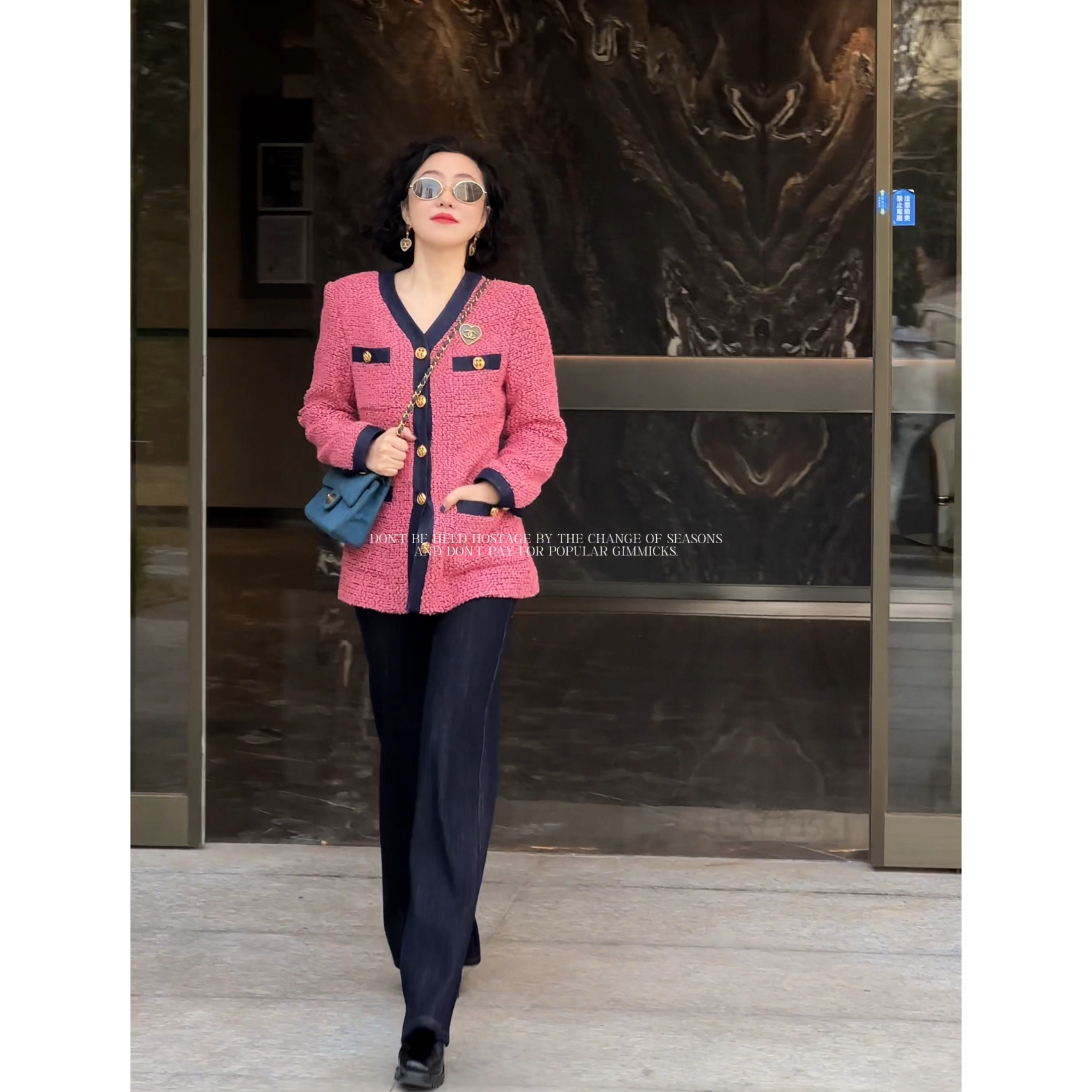 TheBay【权Dragon】权志龙系列撞色粗花呢外套Bay2SDXL0320