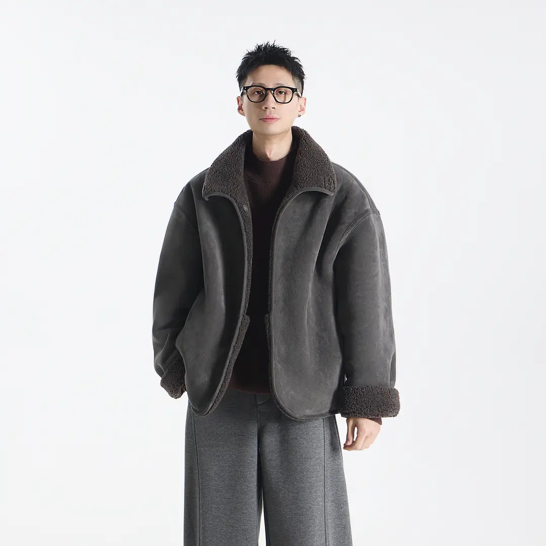 『托卡』磨绒绗线工艺双面穿皮毛一体仿麂皮绒夹克外套