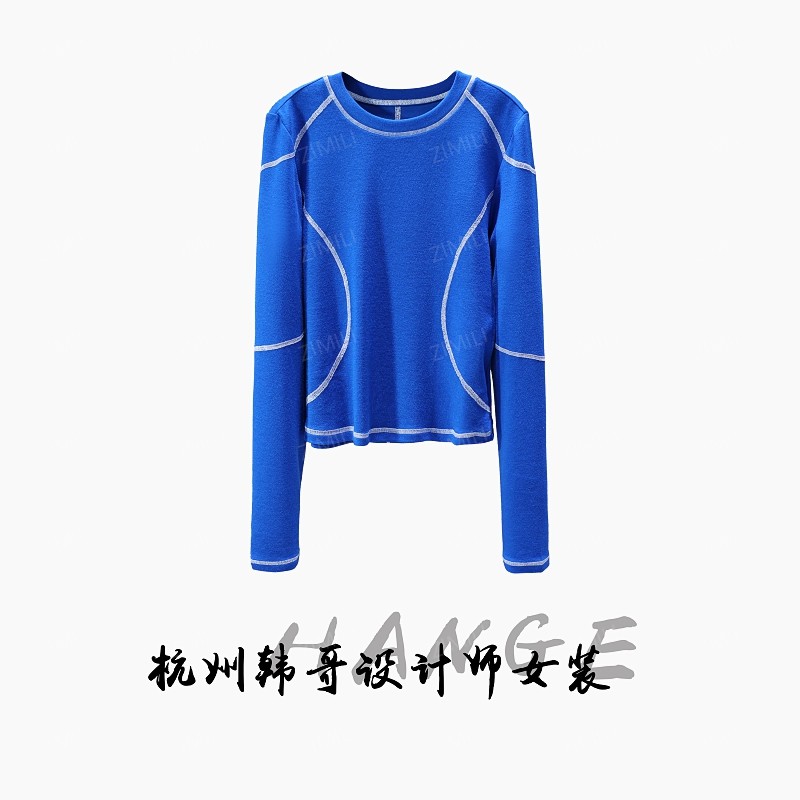 【韩哥欧货女装】冬季羊毛加厚《织锦》蓝色高弹显瘦打底上衣26228-A1