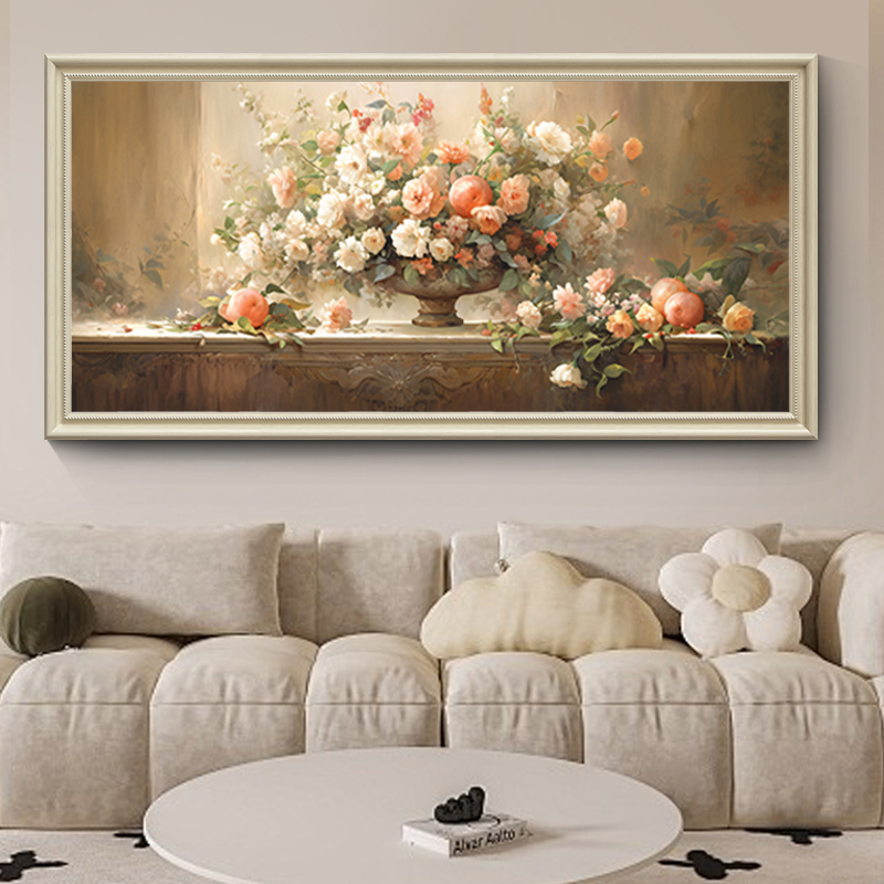 《此生不渝》法式横版客厅背景墙装饰画奶油风餐厅壁画复古卧室挂画