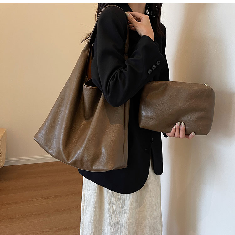 美式复古学院大容量女包2025春款美拉德松弛感子母包单肩托特包