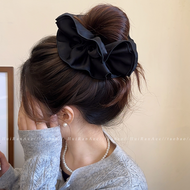 黑色缎面大肠发圈女秋冬绑头发发绳盘发发绳头花高级感轻奢风发饰