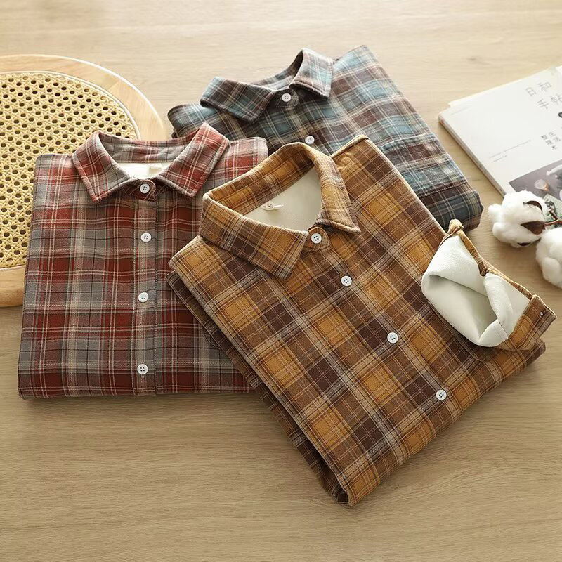 100%棉女士秋冬纯棉衬衫高品质衬衫透气吸汗抗菌宽松休闲衬衫外套