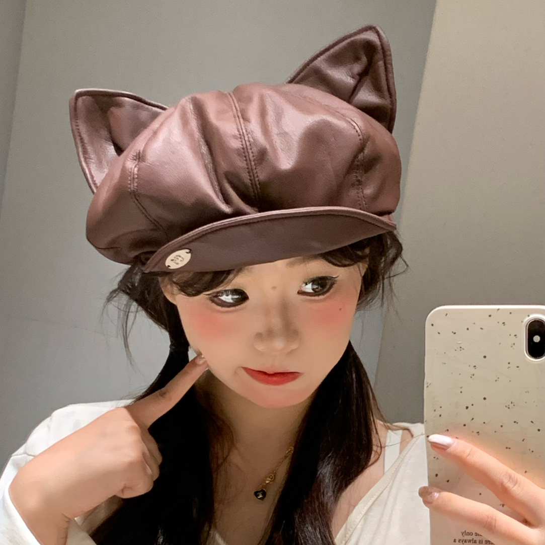韩系卡通可爱猫耳朵帽帽时尚百搭帽子