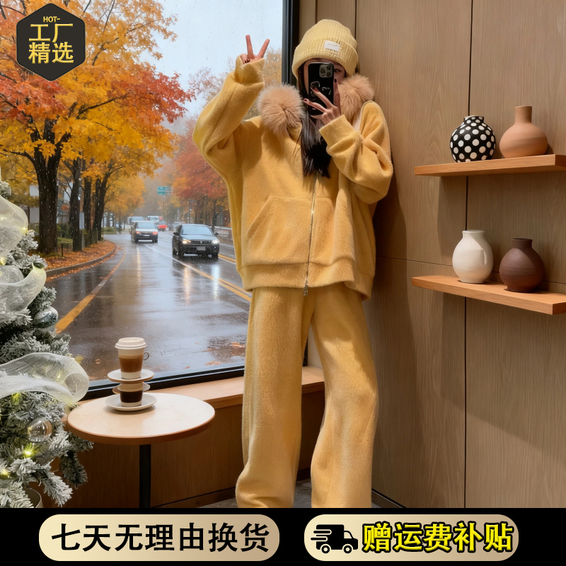 法式高级感运动服套装女士2025秋冬季新款简约显瘦阔腿裤两件套潮