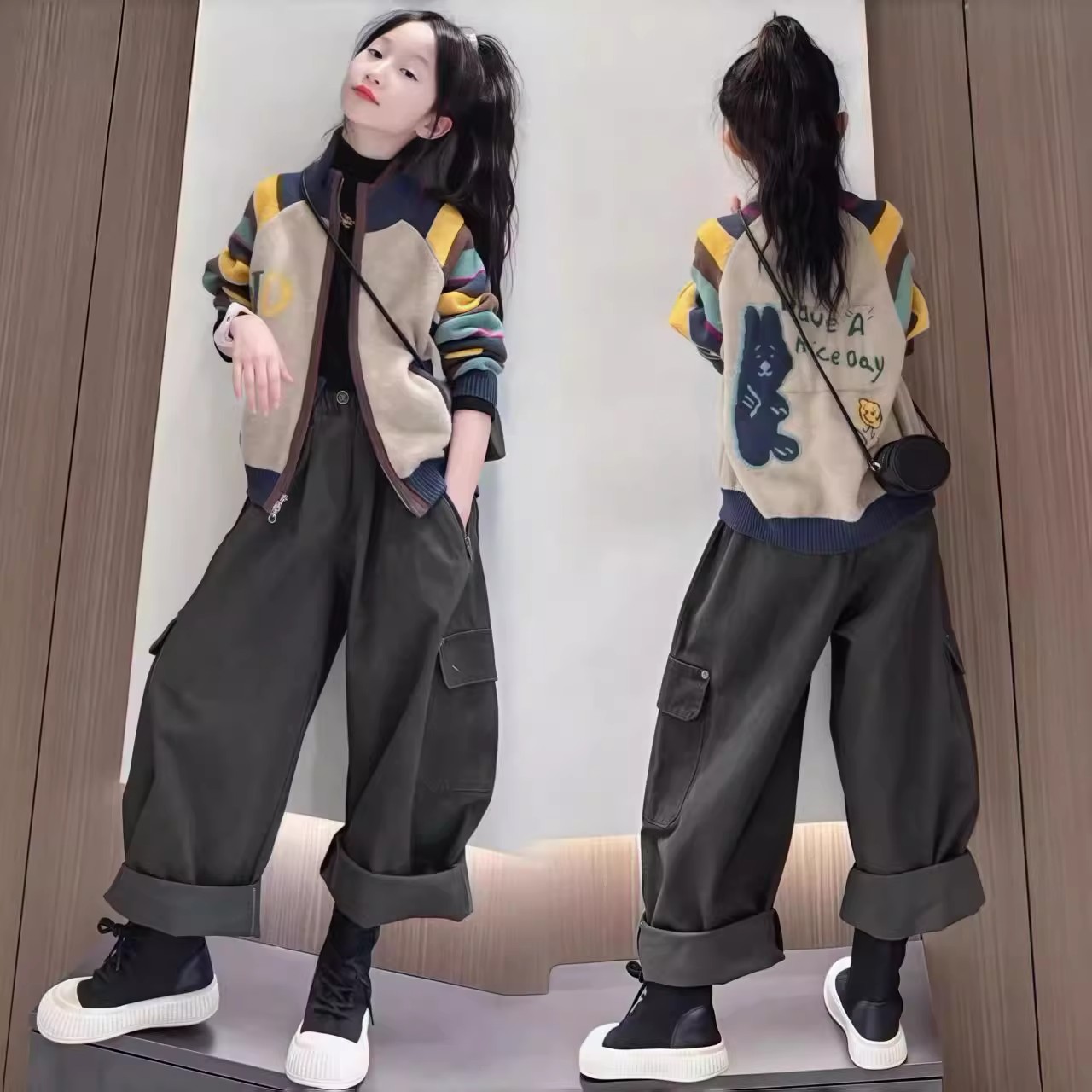 女童卫衣外套秋装2025新款儿童针织开衫女孩大童衣服慵懒风工装裤