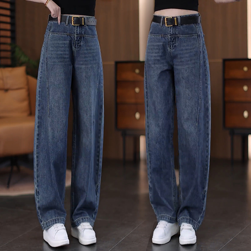 复古爆款牛仔裤女2025秋新款高腰显瘦直筒裤小个子窄版弯刀阔腿裤
