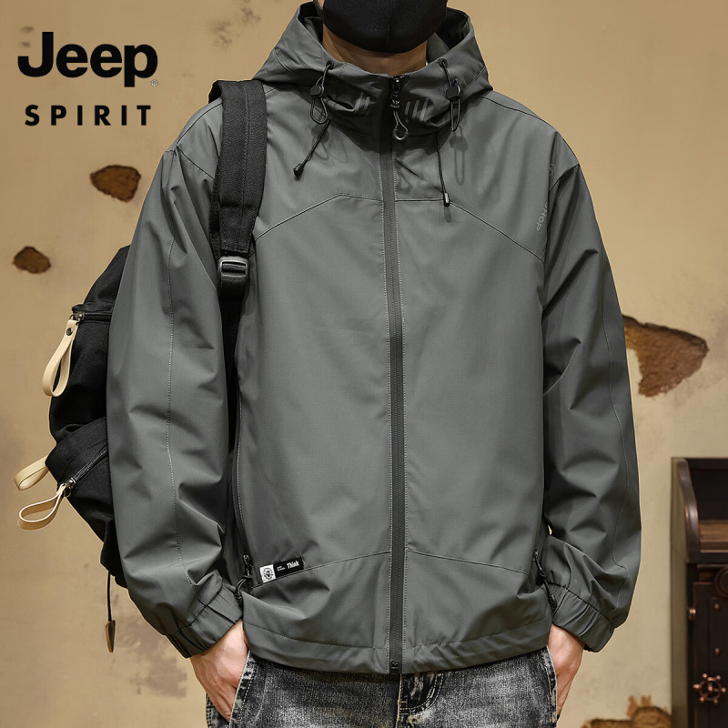 JEEP SPIRIT美式户外冲锋外套男士春秋潮牌宽松大码男装休闲连帽