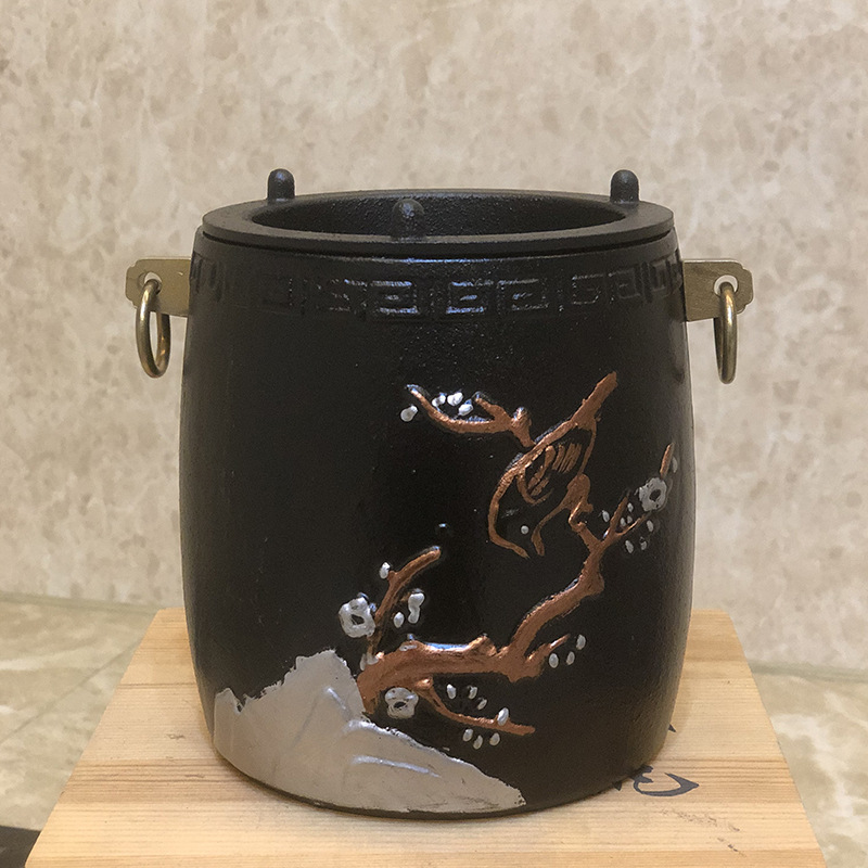日式围炉煮茶的炉喜上眉梢描边酒精炭炉煮茶梅花铸铁碳炉子
