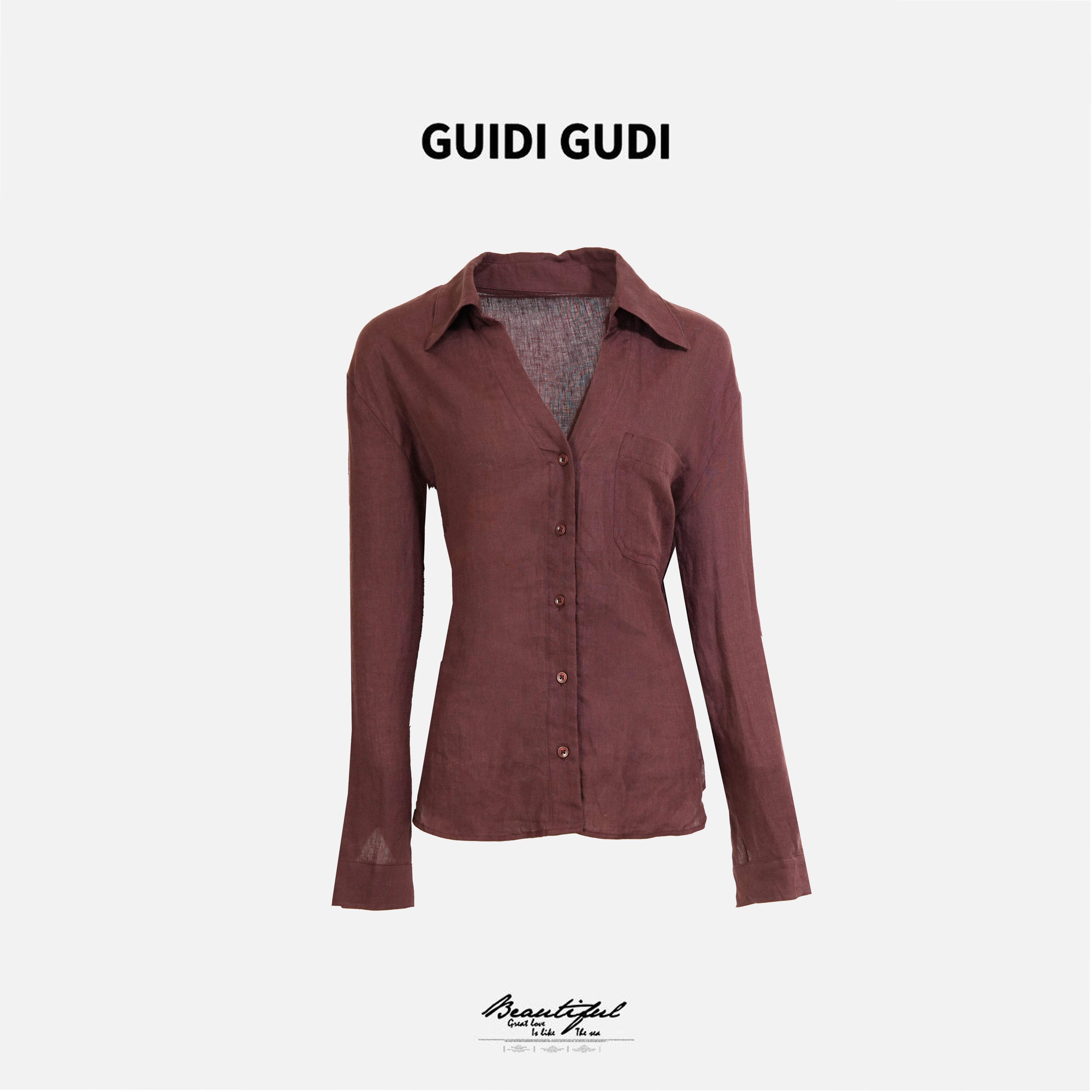 GUIDI GUDI【蓝色海洋】重工时尚设计长袖衬衫 /黄加蓝