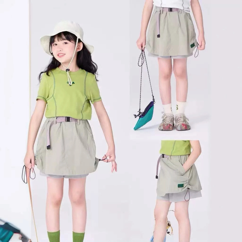 儿童小童女孩半身裙亲子假两件休闲轻薄户外百搭工装短裙裤裙森系