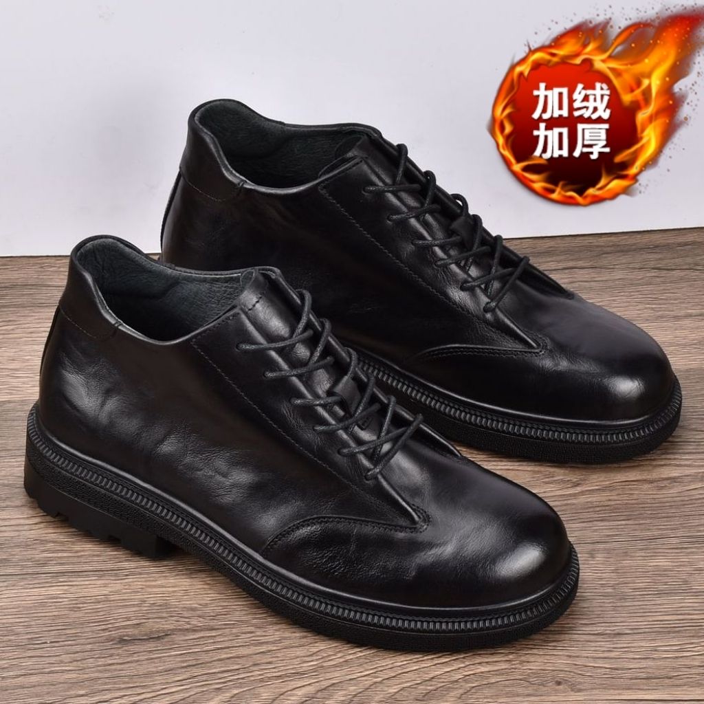 EAEOVNI男士皮靴秋冬加绒高帮拉链短靴靴厚底工装靴男靴皮鞋