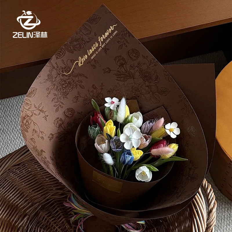 新款蝶绕银花烫金艺术纸150克加厚造型纸花束包装花艺包装纸