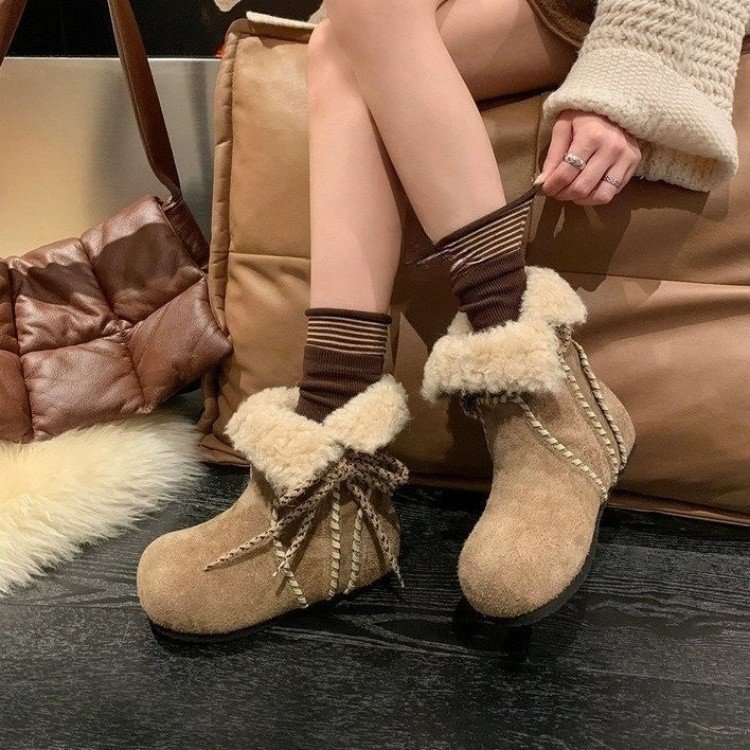 「稳叔」费尔岛～6cm增高真皮羊毛雪地靴女加绒冬季棉鞋勃肯鞋女