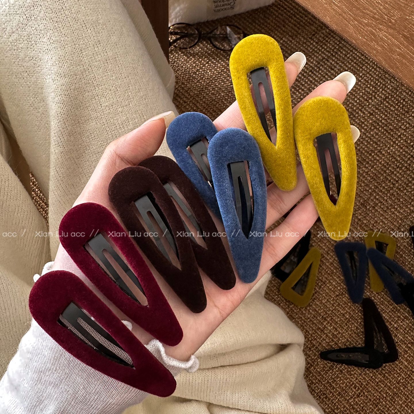 韩国彩色简约水滴丝绒发夹女前额碎发刘海夹侧耳边夹bb夹子发饰夹