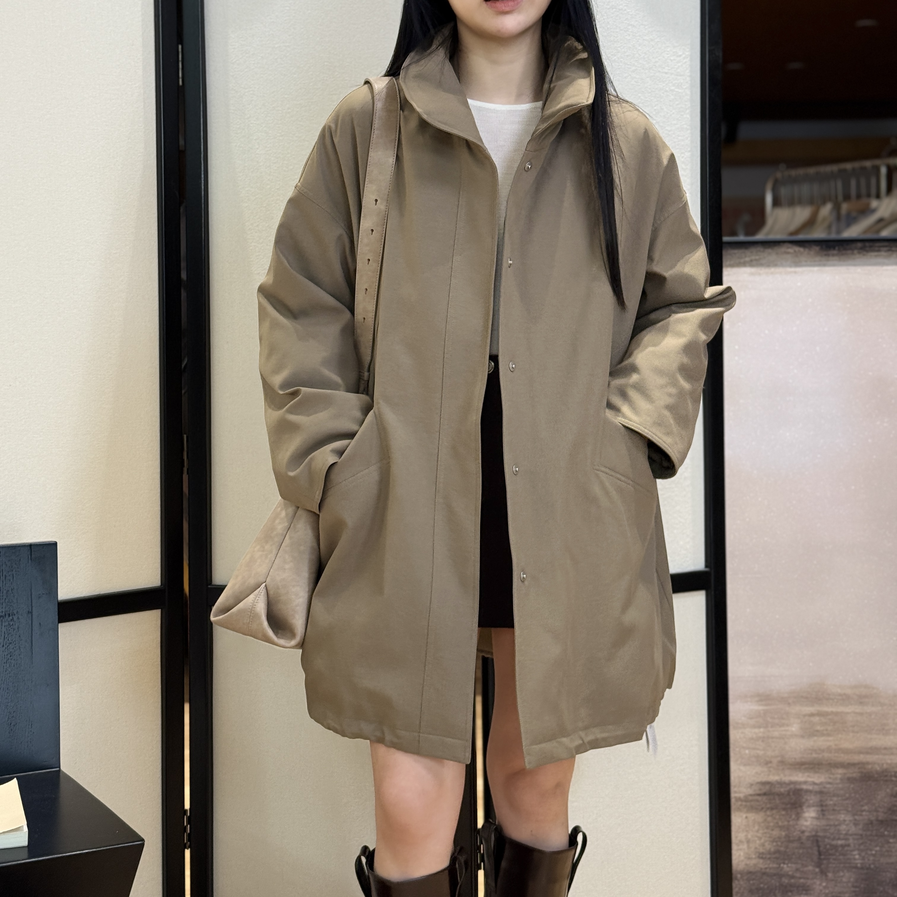 euri那慕尔大道丨90鹅绒中空纱面料风衣中长款鹅绒羽绒服-MY6519