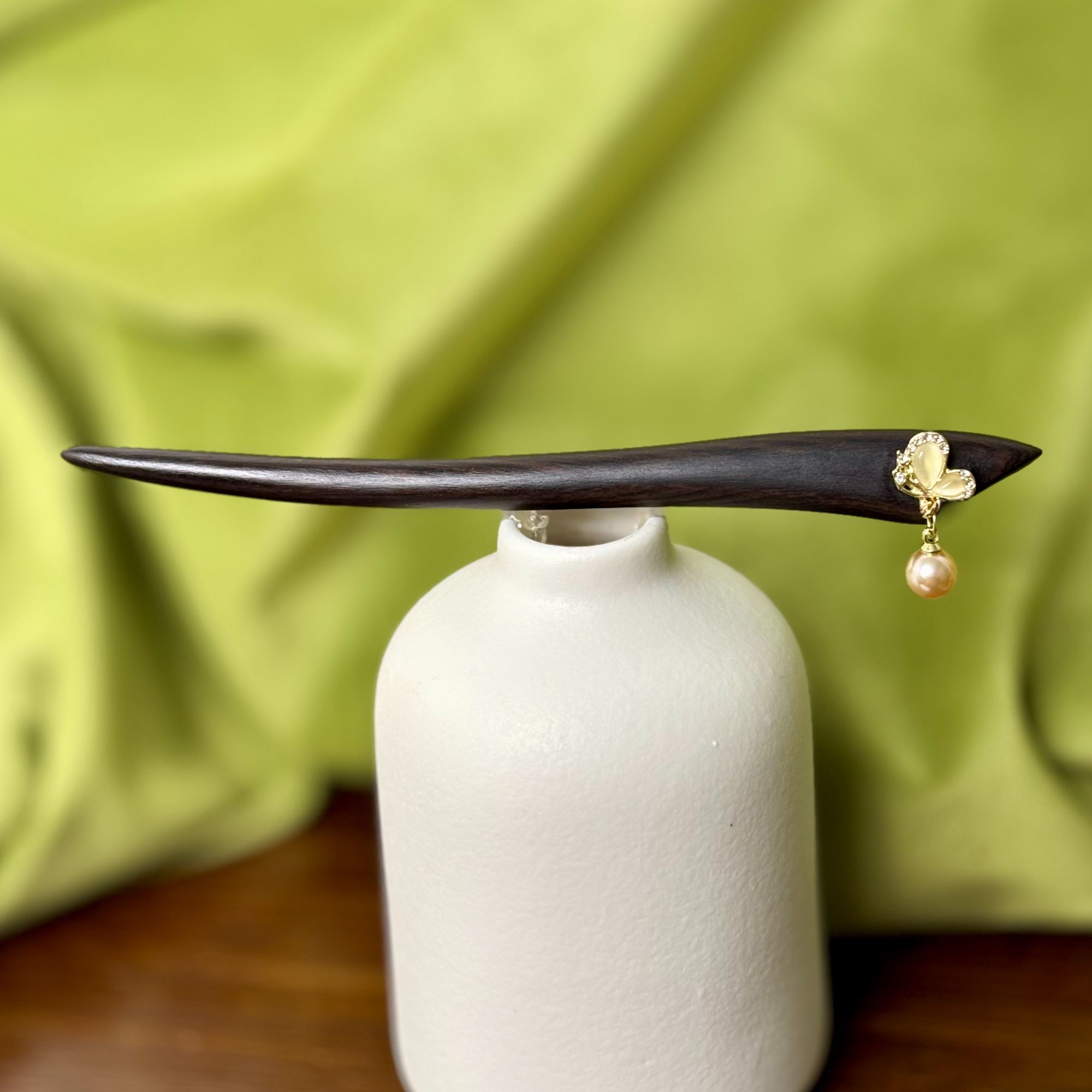 15厘米黑檀木簪子新中式精致日常百搭盘发簪子短簪蝴蝶吊坠发簪