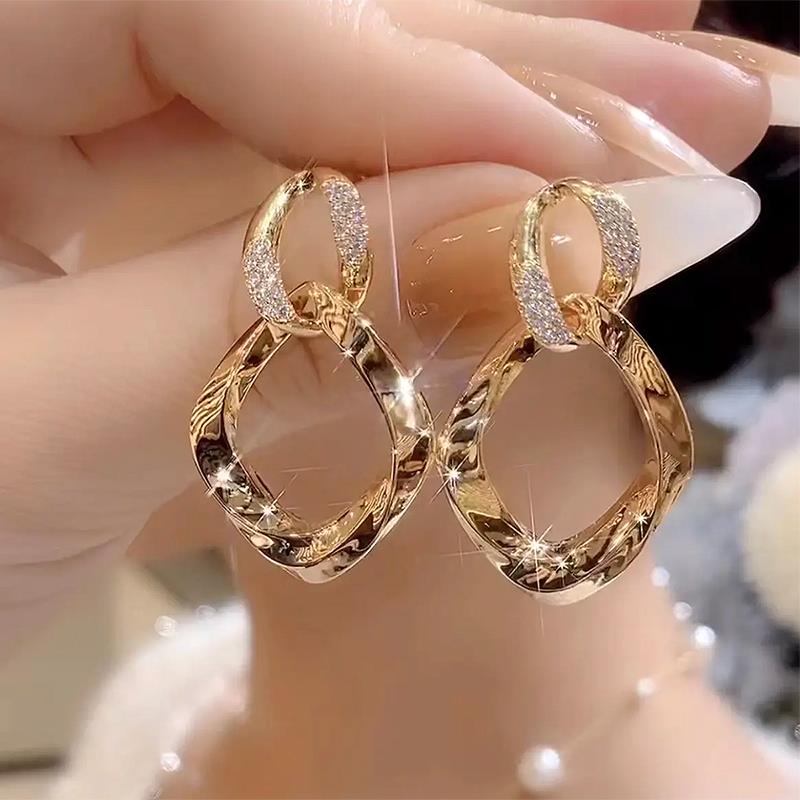 SAPTEFAMOU 铜合金耳饰 925银镶钻镂空几何菱形耳环轻奢小众个性