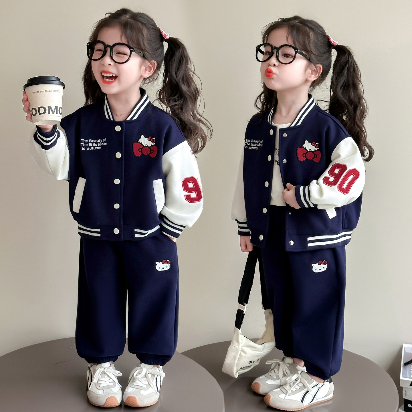 女童洋气春秋季运动棒球服两件套宽松儿童2025新款时髦宝宝套装潮