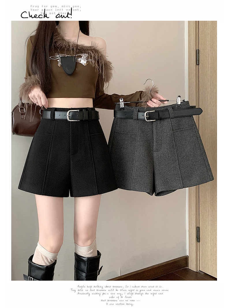 外穿毛呢短裤女小个子2025年秋冬灰色高腰靴裤百搭显瘦A字阔腿裤