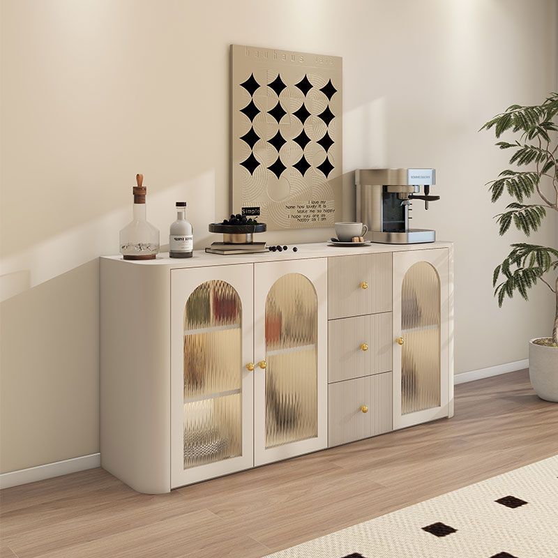 轻奢奶油风餐边柜客厅家用收纳储物柜一体弧形茶水柜碗柜橱柜定制