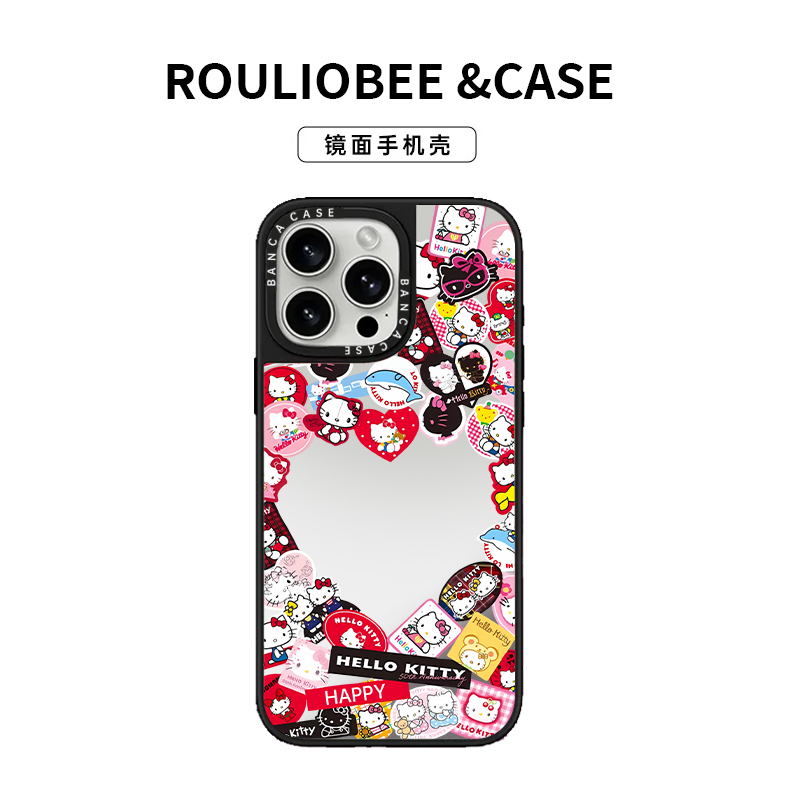 BANCA镂空爱心KT猫适用苹果16promax镜面手机壳iPhone15/14/13/12