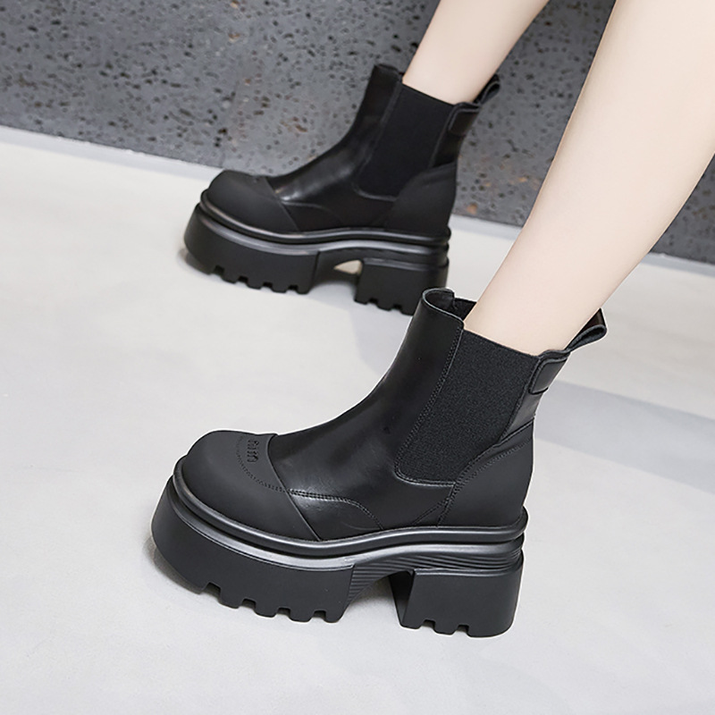 马丁靴女2025秋冬新款百搭烟筒靴内增高女鞋厚底中筒瘦瘦靴短靴子