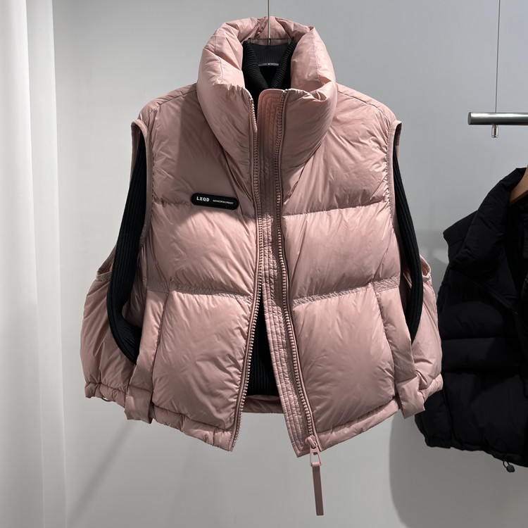 马甲白鸭绒立领坎肩女2025秋冬新加厚小短款宽松马甲