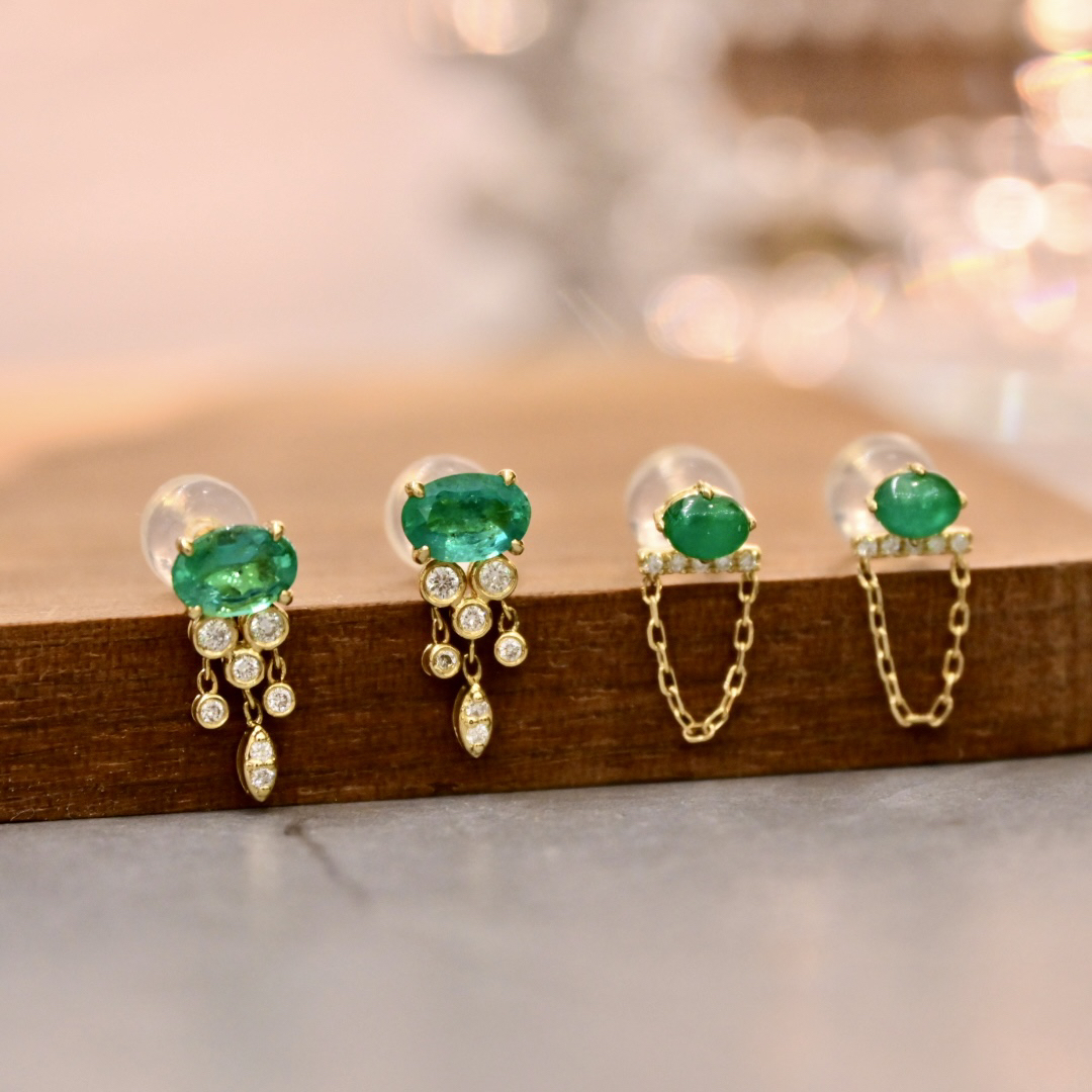 【JSZ】18k金天然祖母绿耳钉，精致又显气质的小轻奢款