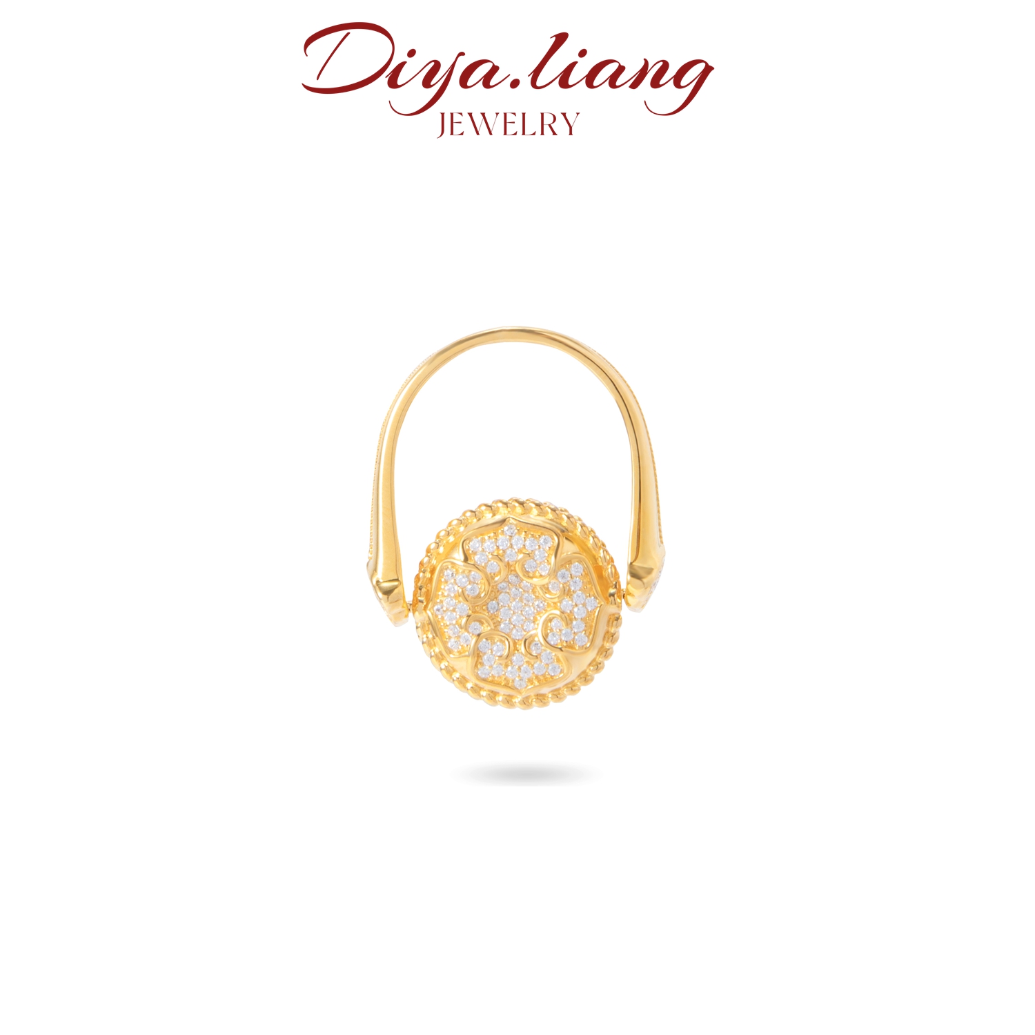 925银戒指 梁雅帝新品【旋转太阳花】磨砂拉丝古法金色时尚纯银戒指