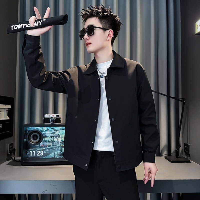 假两件翻领夹克男春秋季潮牌设计感男士外套2025新款痞帅男装上衣