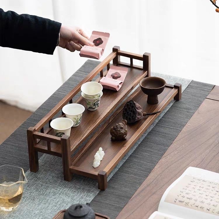 收纳茶具博古架架实木置物架桌上南美茶杯博古架收纳小型胡桃木