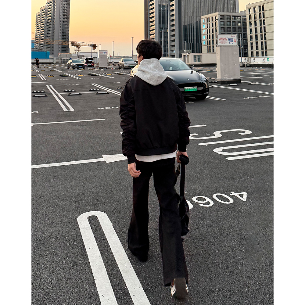 cleanfit黑色短款飞行夹克男款秋季潮牌痞帅美式廓形立领外套上衣