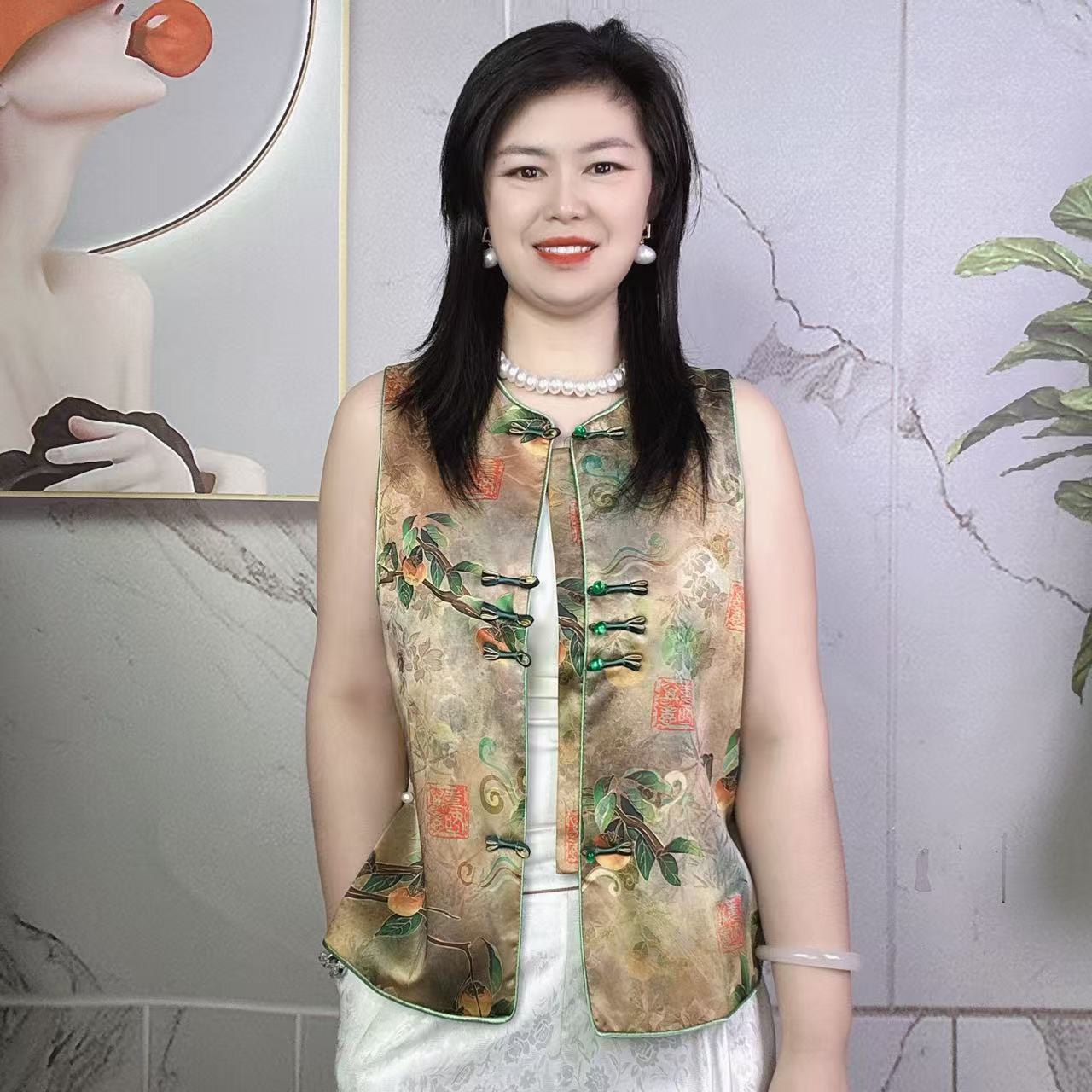 新款2025国风圆领盘扣中式背心【柿柿如意】时尚优雅风百搭无袖马甲