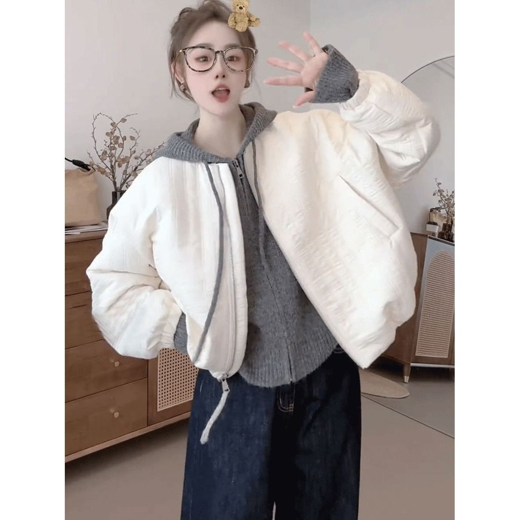 正品爆款高级感竖条纹加棉短外套女2025春装新款休闲宽松轻薄棉服