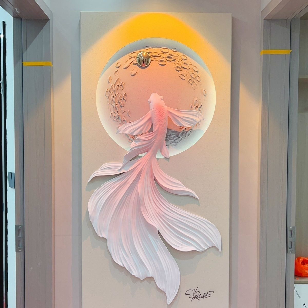 福雕家饰米家小爱同学款上游客厅挂画过道锦鲤灯光玄关轻奢装饰画