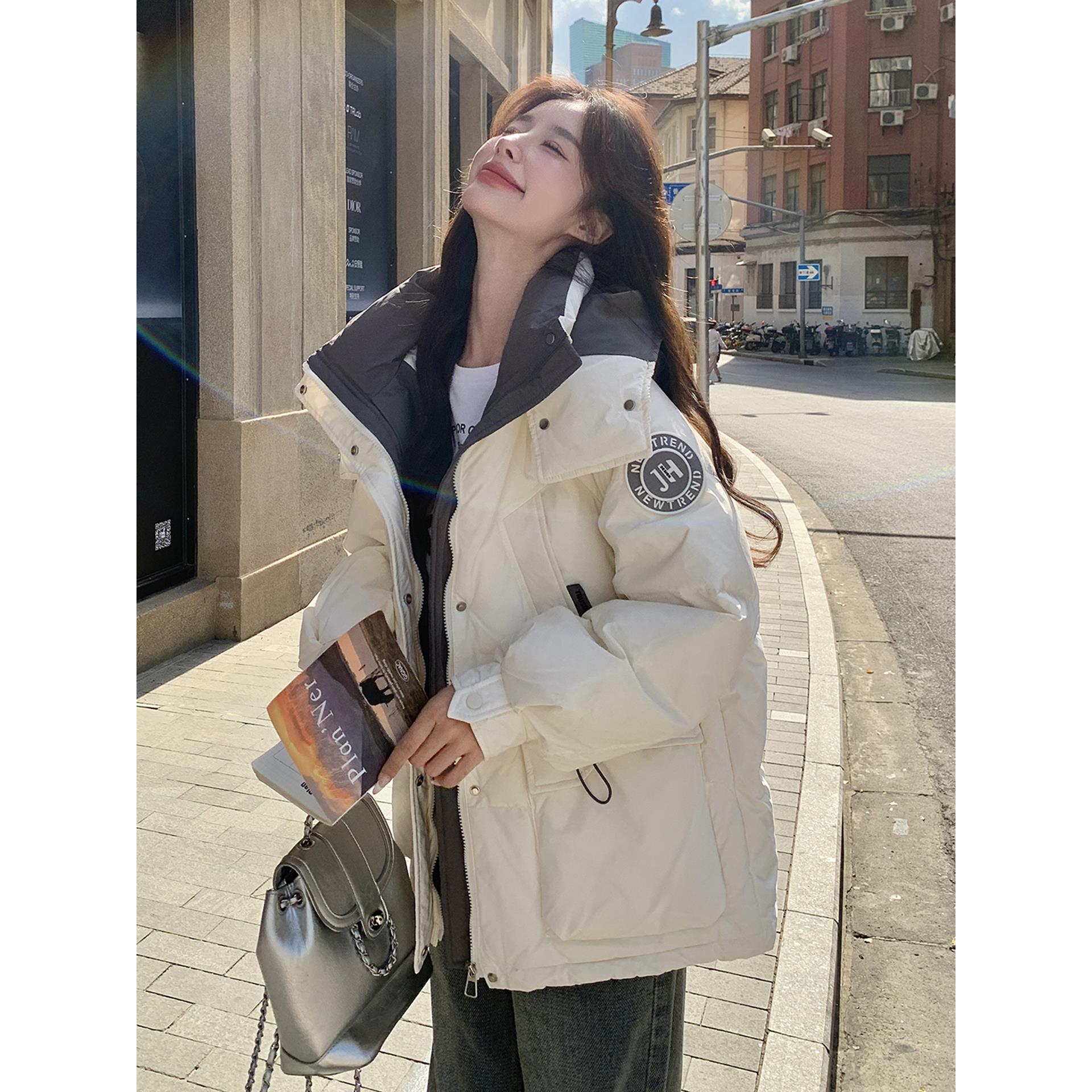 白色学院风收腰羽绒服女中长款2025冬新款韩版加厚保暖白鸭绒外套