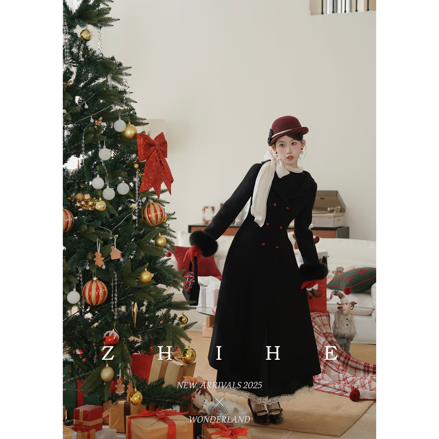 无艳一禾【雪夜派对】手工坊-100绵羊毛双面呢大衣+竹纤维半裙